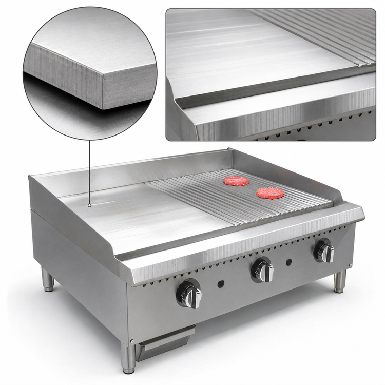 Product image #4 for Comstock-Castle 36-Inch Countertop Gas Griddle with Half Smooth / Half Grooved 1-Inch Steel Plate, 90,000 BTU