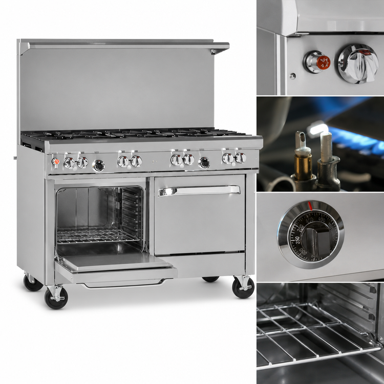 Product image #4 for Southbend Ultimate 48-Inch Commercial Gas Restaurant Range with 7 Open Burners, Standard Oven, Cabinet Base, and Shelf Backriser