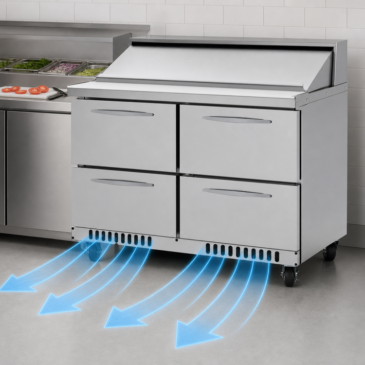 Product image #4 for Turbo Air PRO Series 48 1/4-Inch Wide Two-Section 4-Drawer Sandwich/Salad Prep Table, Front Breathing, Stainless Steel, 11.1 Cu. Ft.