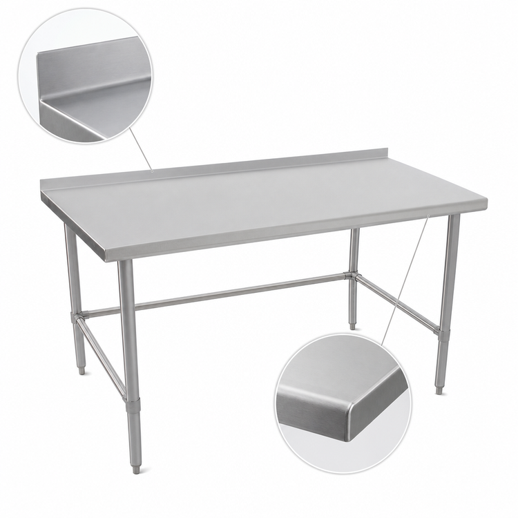 Product image #4 for John Boos Stallion 84"W x 24"D 16-Gauge Stainless Steel Work Table with 1-1/2" Rear Backsplash and Safety Edge