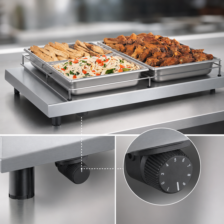Product image #4 for Hatco Glo-Ray 48-Inch Freestanding Heated Shelf, 7-3/4-Inch Deep, Stainless Steel Top, Adjustable Thermostat, 4-Inch Legs