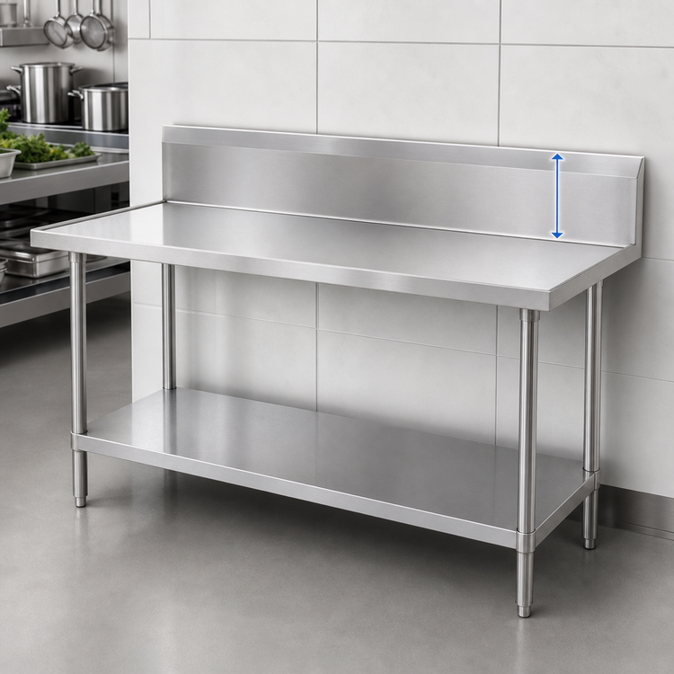 Product image #4 for Advance Tabco 84 Inch x 30 Inch 14 Gauge 304 Stainless Steel Work Table with 10 Inch Backsplash and Undershelf