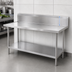 Thumbnail image #4 for Advance Tabco 84 Inch x 30 Inch 14 Gauge 304 Stainless Steel Work Table with 10 Inch Backsplash and Undershelf