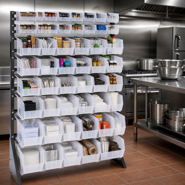 Product image #4 for Quantum Single-Sided Rail Rack with Clear Bins, 36 x 15 x 53 Inches