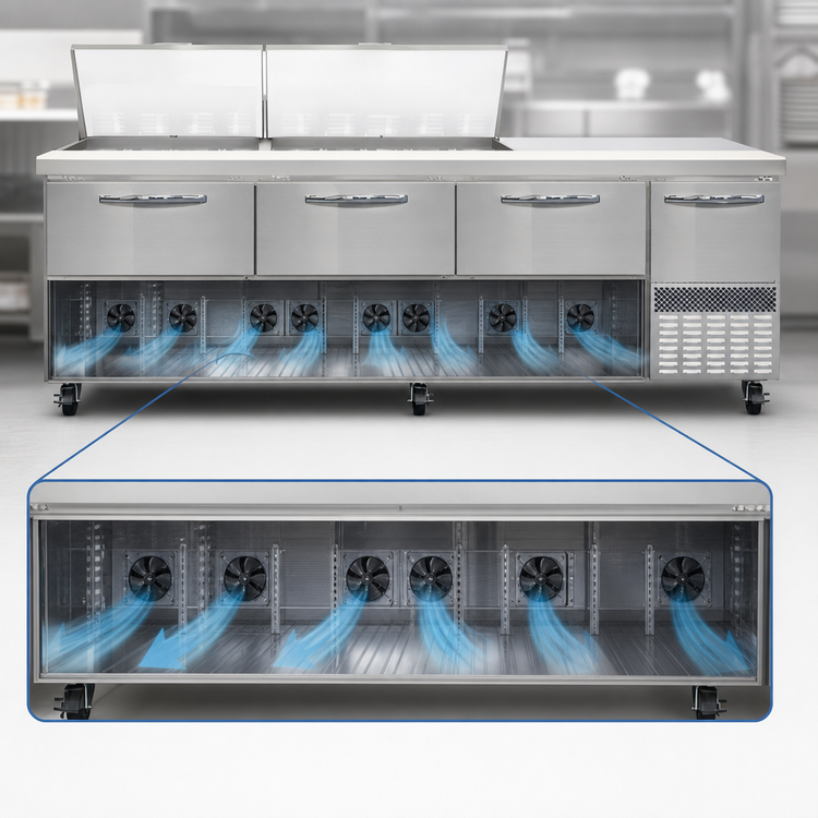 Product image #4 for Continental Refrigerator RA93N27M-D 93 Inch 27-Pan Refrigerated Sandwich Prep Table with Drawers