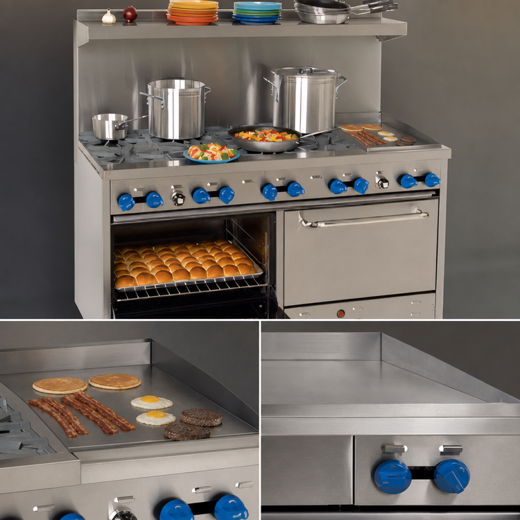 Product image #4 for Comstock-Castle 60-Inch Commercial Gas Range with 2 Star Burners, 24-Inch Griddle, 24-Inch Char-Broiler, and 2 Standard Ovens