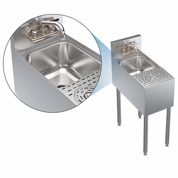 Product image #4 for Krowne Royal Series 12-Inch x 24-Inch Underbar Speed Station with Dual Glass Rinser Faucets and Dump Sink