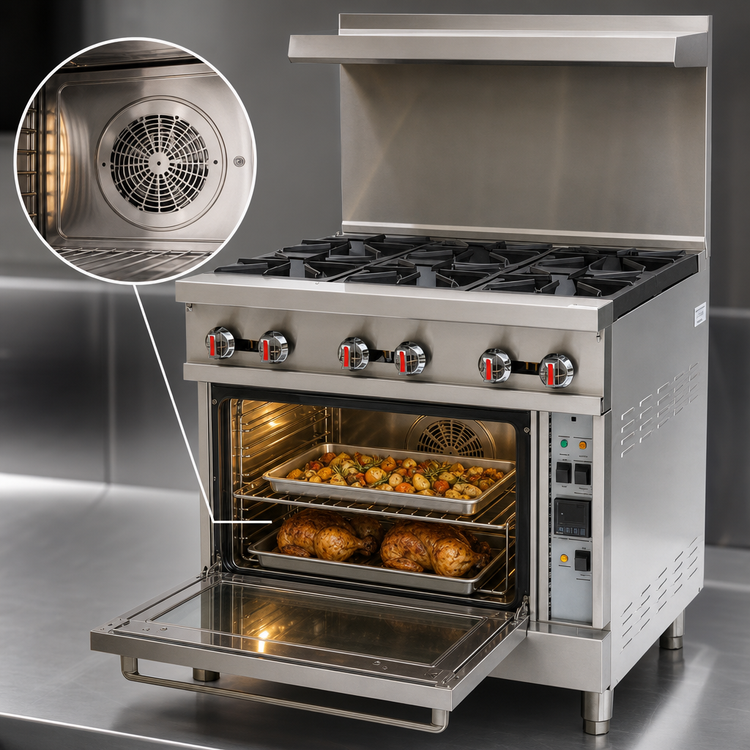 Product image #4 for Omcan 36-Inch Commercial Liquid Propane Range with 6 Open Burners and Convection Oven
