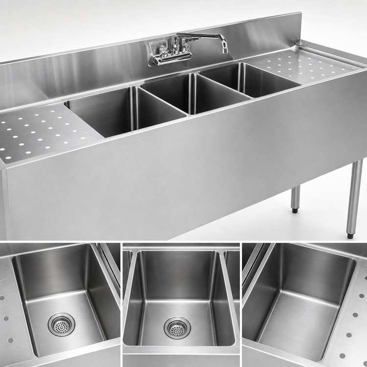 Product image #4 for CHOICE 84-Inch Three-Compartment Underbar Sink Unit with Dual Drainboards and Deck-Mount Faucet