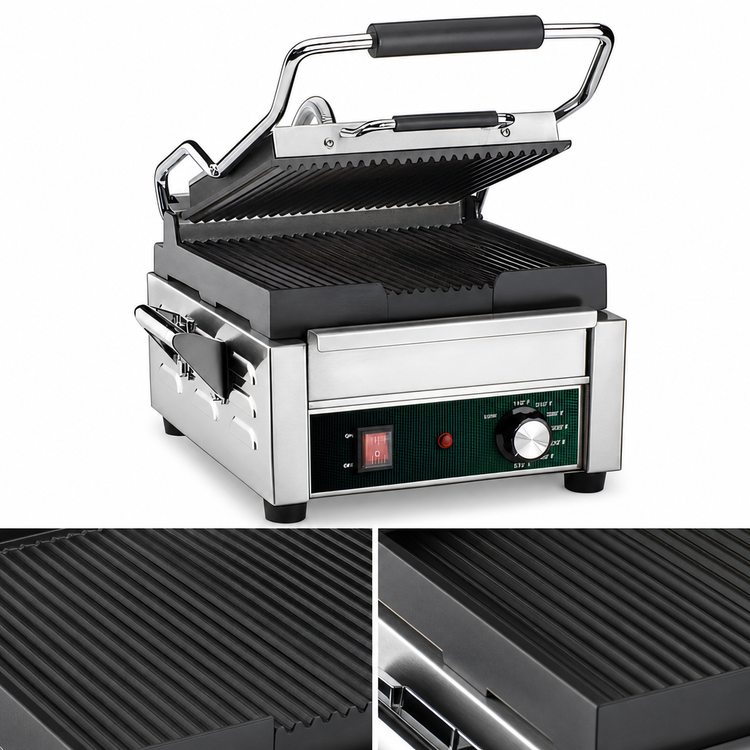 Product image #4 for Waring Panini Perfetto Compact Countertop Electric Panini Grill, 208V, Ribbed Cast Iron Plates