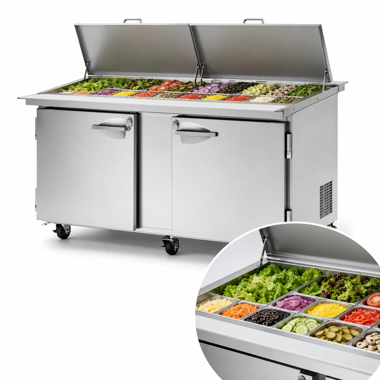 Product image #4 for Turbo Air PRO Series 2-Section Mega Top Sandwich/Salad Prep Table with Dual-Sided Lids, 30-Pan, 72-5/8-Inch