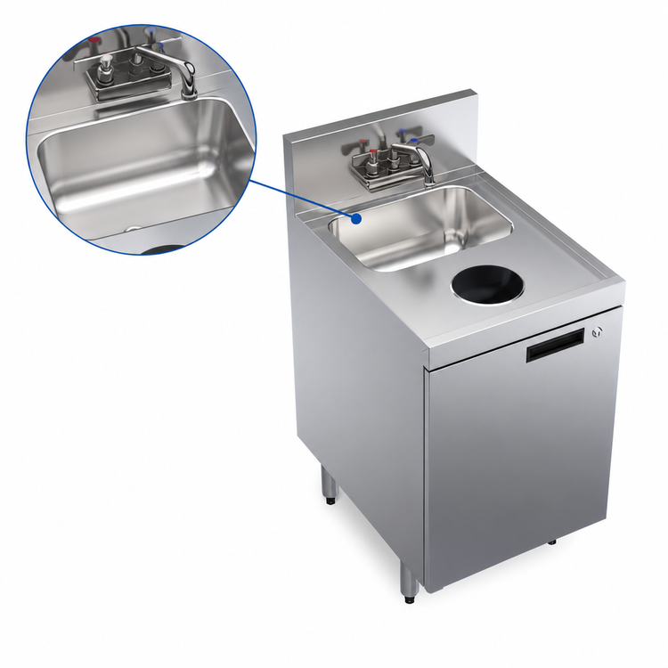 Product image #4 for Krowne Royal Series Underbar Waste Sink Unit with Cabinet Base, 18 Inch W x 24 Inch D, 14 x 10 x 10 Sink, Electronic Faucet