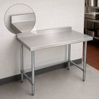 Thumbnail image #4 for BK Resources VTTROB-8424 84 x 24 Inch 18/430 Stainless Steel Work Table with Open Galvanized Base and 1-1/2 Inch Rear Riser
