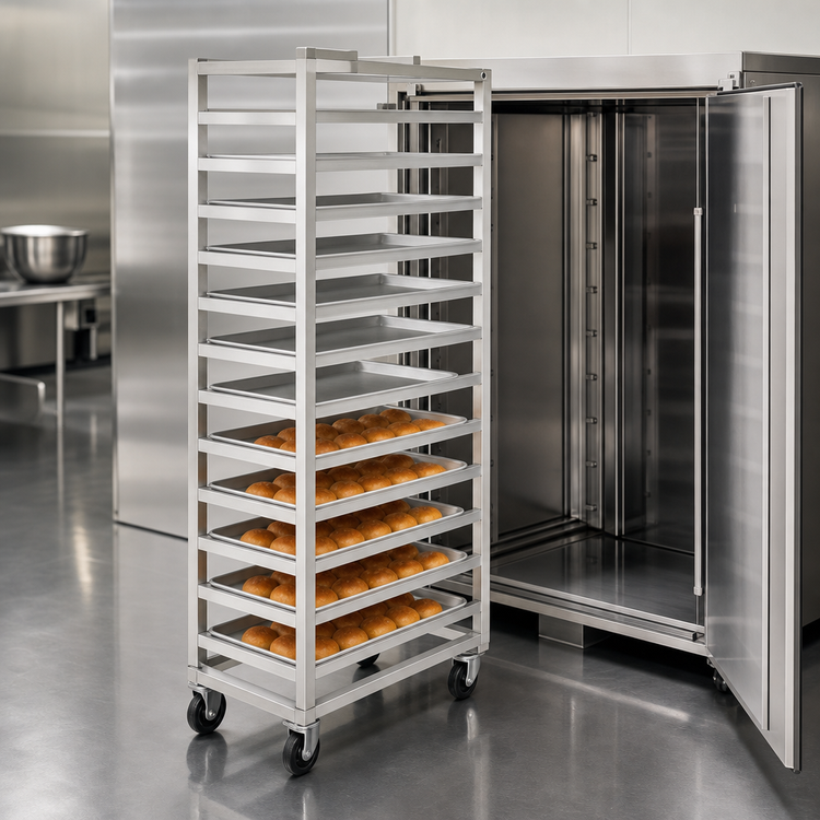 Product image #4 for Channel Standard Heavy-Duty Single Section Side-Loading Aluminum Oven Rack, 30-Pan Capacity, 4-Inch Phenolic Casters