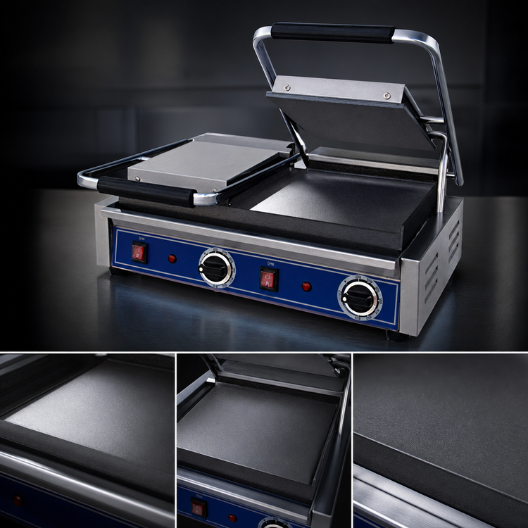 Product image #4 for Globe Double Countertop Electric Bistro Panini Grill with 20-Inch Smooth Cast Iron Plates