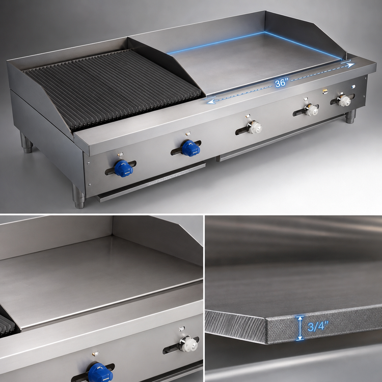 Product image #4 for Comstock-Castle 60-Inch Countertop Gas Char-Broiler/Griddle Combination with 36-Inch Griddle and 24-Inch Lava Broiler