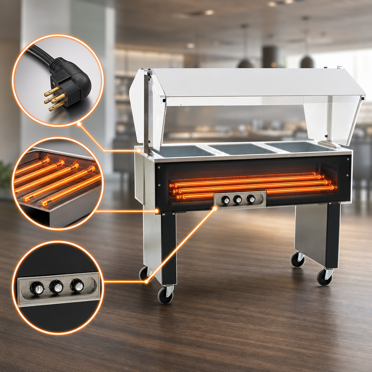 Product image #4 for Eagle Service Mate Deluxe Portable Buffet Hot Food Table, 3-Well, 48-Inch, 240V