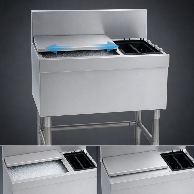 Product image #4 for Spec-Bar Underbar Combo Ice Bin/Bottle Unit, 54-Inch x 24-Inch, 106 lb Ice Capacity