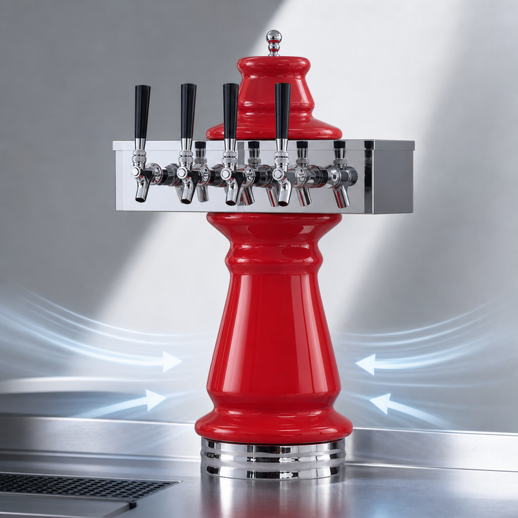 Product image #4 for Glastender Vienna 4-Faucet Air-Cooled Draft Dispensing Tower, Mirror Finish