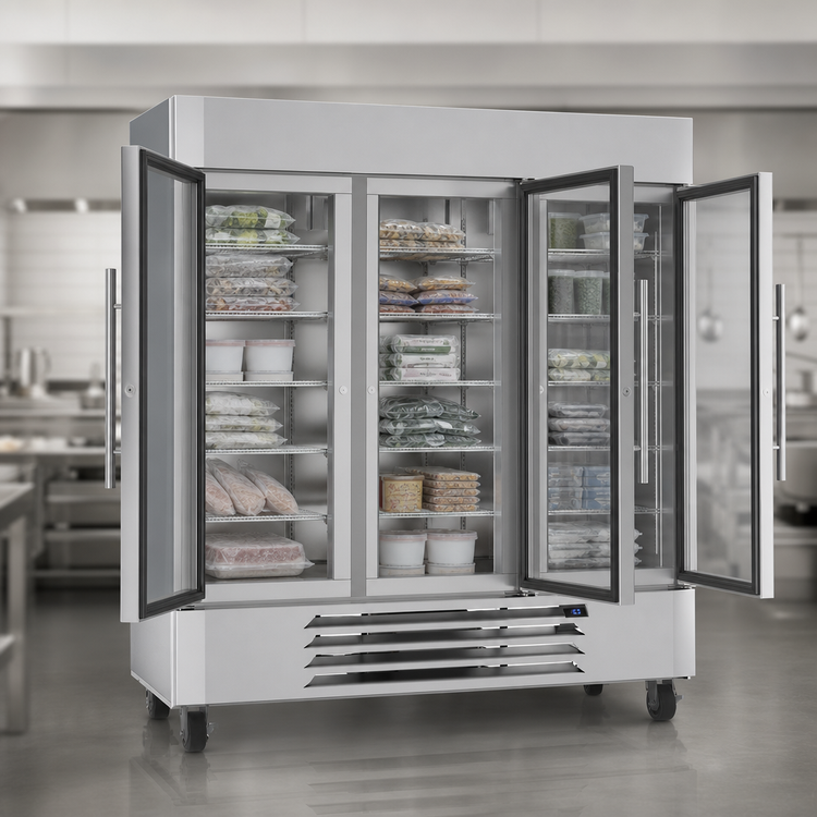 Product image #5 for Victory UltraSpec Three-Section Reach-In Glass Door Merchandiser Freezer, 69.03 Cu. Ft., Self-Contained, Bottom-Mounted Refrigeration