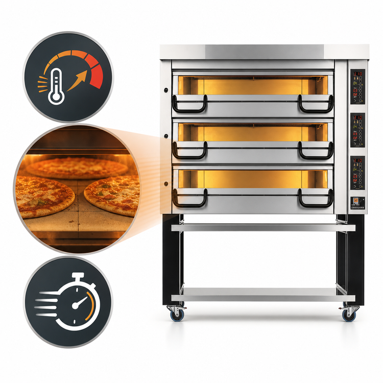 Product image #4 for PizzaMaster PM 833ED 3-Deck Modular Electric Pizza Oven with Ceramic Clay Hearth Stones