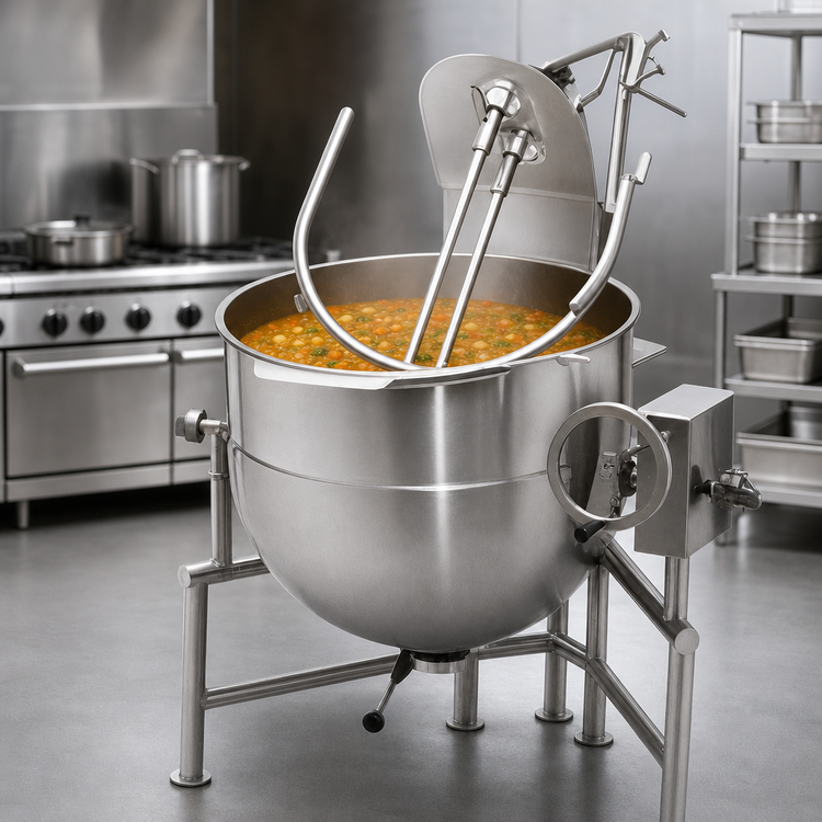 Product image #4 for Legion 80-Gallon Direct Steam Tilting Kettle with 2/3 Jacket and Tri-Leg Base