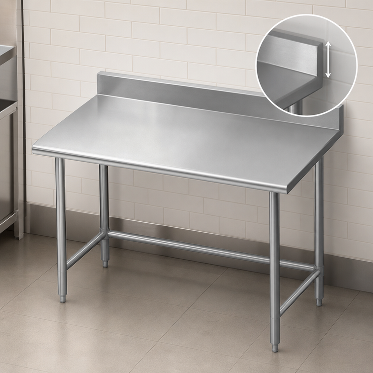 Product image #4 for Advance Tabco 144" x 36" 16 Gauge 304 Stainless Steel Open Base Work Table with 5" Backsplash