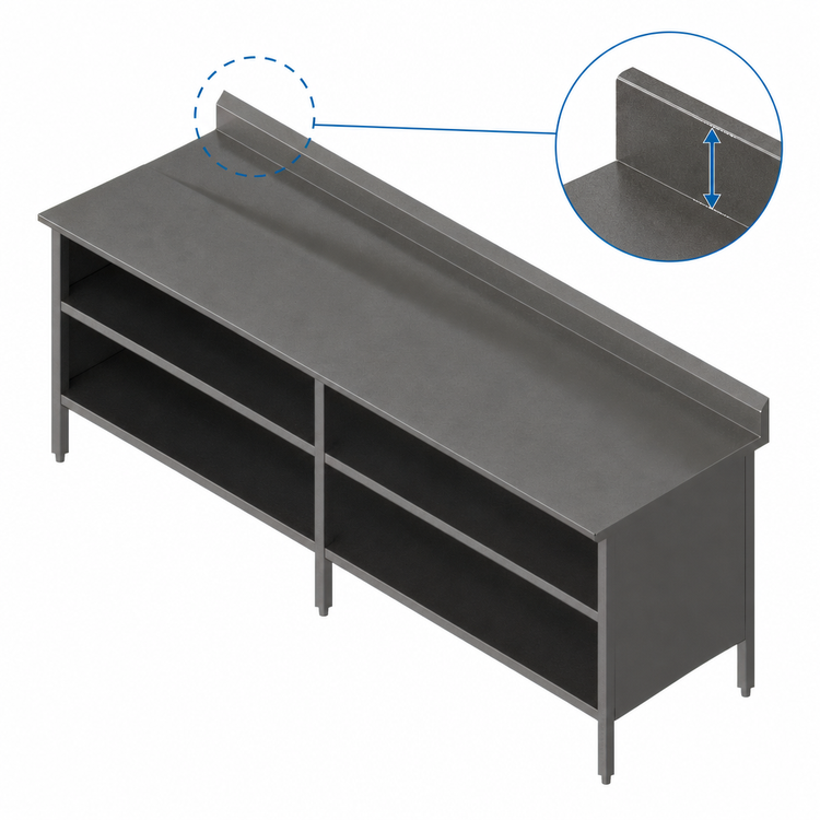 Product image #4 for John Boos Open-Front Enclosed Base Work Table, 108W x 30D, 16-Gauge 300-Series Stainless Steel Top, 5-Inch Backsplash