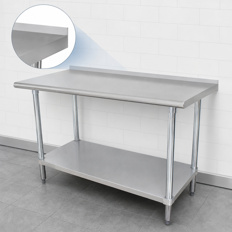 Product image #4 for Advance Tabco 144" x 24" 16-Gauge 304 Stainless Steel Work Table with 1-1/2" Rear Up-Turn and Adjustable Undershelf
