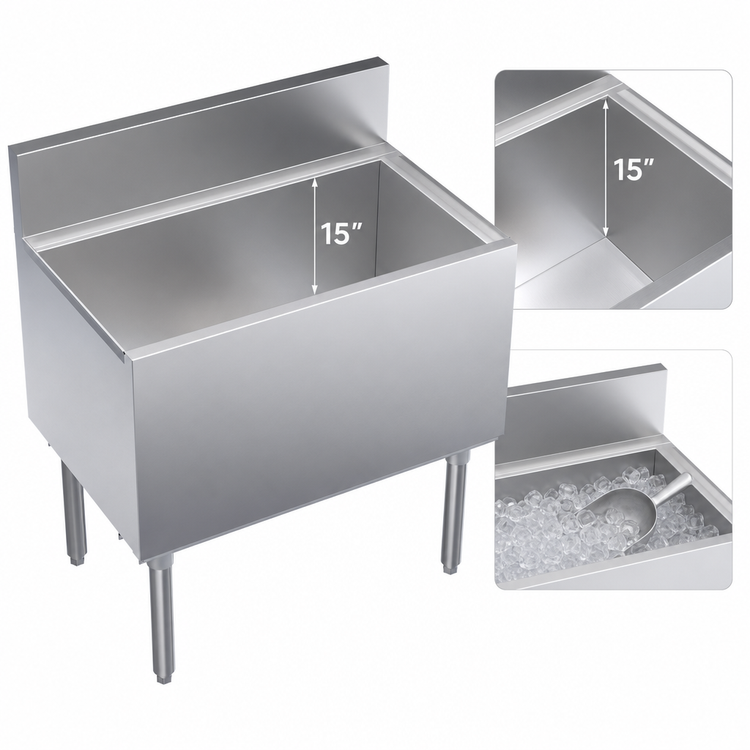 Product image #4 for Krowne Royal Series 30-Inch Stainless Steel Underbar Ice Bin and Cocktail Unit, 122-lb. Ice Capacity