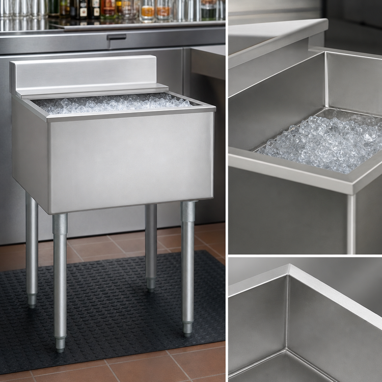 Product image #4 for Eagle Group 2200 Series Underbar Ice Bin/Cocktail Unit, 18" W x 24" D, 87 lb. Capacity, 16" Deep Stainless Steel Liner