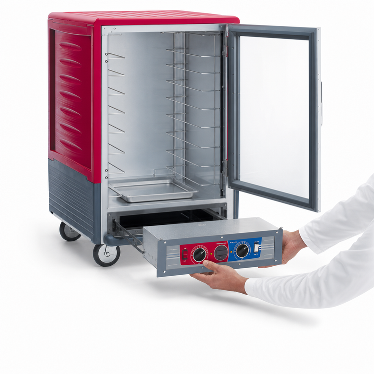 Product image #4 for Metro C5 3 Series Mobile Half-Height Combination Heated Holding and Proofing Cabinet with Clear Polycarbonate Door and Fixed Wire Slides