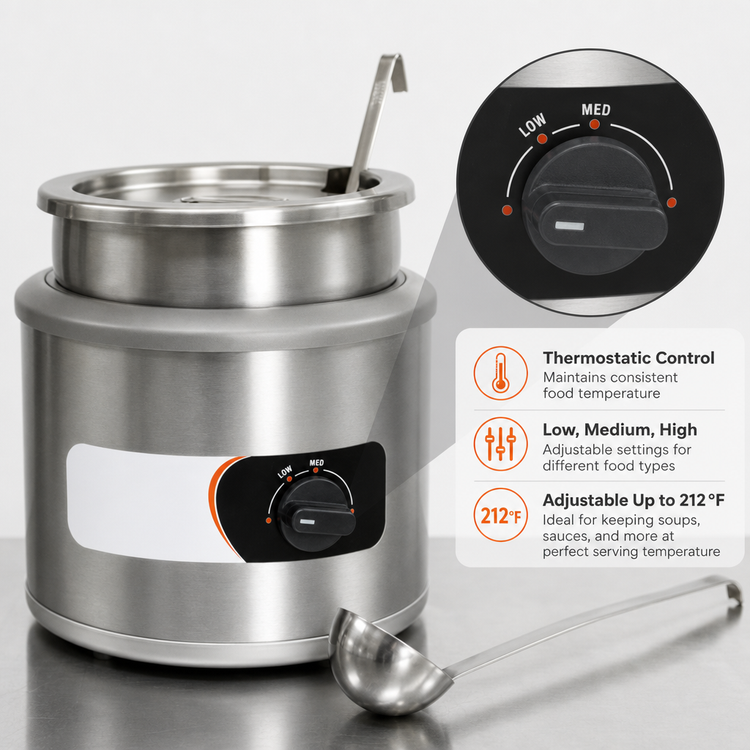 Product image #4 for Nemco 7 Quart Countertop Round Wet Food Warmer with Inset, Cover, and Ladle - 220V