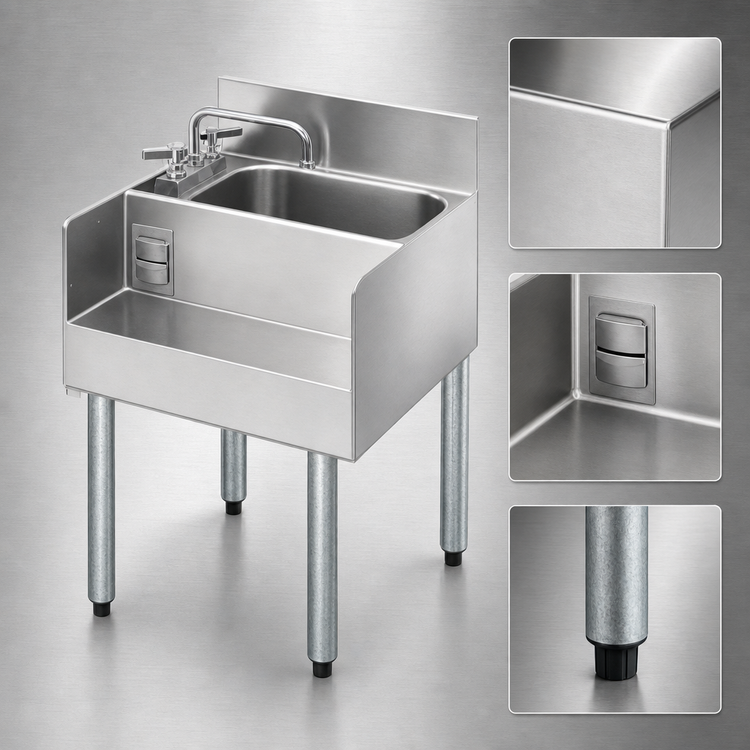 Product image #4 for Eagle Group 2200 Series Underbar Side-To-Side Modular Add-On Dump Sink with Blender Recessed Step