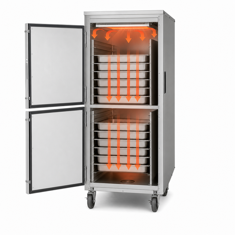 Product image #4 for Mobile Heated Holding and Transport Cabinet, Institutional Series, 15 Sheet Pan or 30 Hotel Pan Capacity, Dutch Split Doors