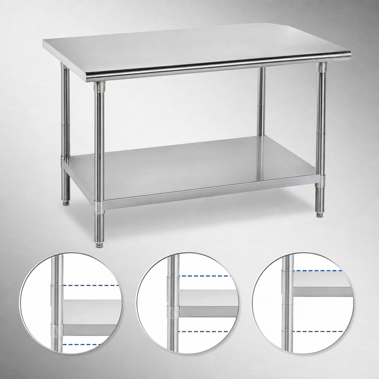 Product image #4 for Advance Tabco 84-Inch x 24-Inch 16-Gauge 304 Stainless Steel Work Table with Adjustable Undershelf