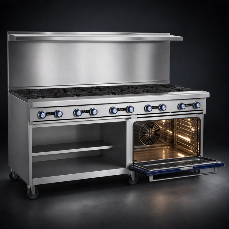 Product image #4 for Imperial Pro Series 60-Inch Gas Restaurant Range with 10 Burners, Convection Oven, and Open Cabinet Base