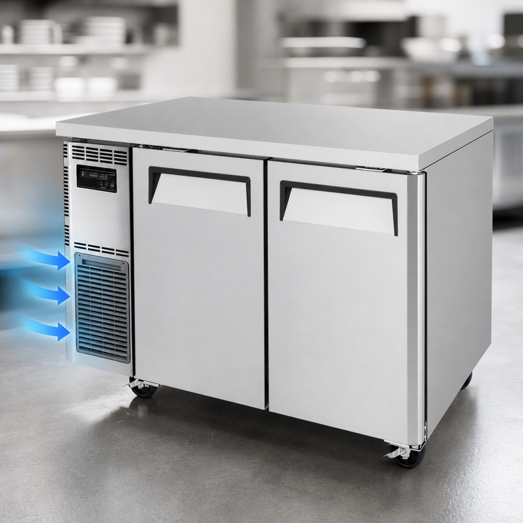 Product image #4 for Turbo Air J Series Two-Section Side-Mount Undercounter Refrigerator with Solid Doors, 9.93 Cu. Ft.