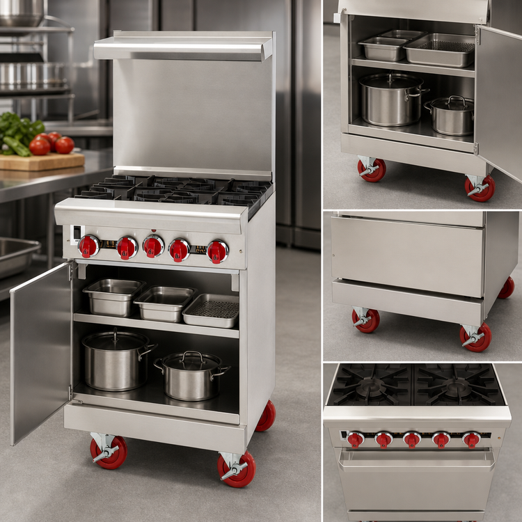 Product image #4 for American Range 24-Inch Green Flame Gas Range with 4 Open Burners, Storage Base, and Back Riser Shelf