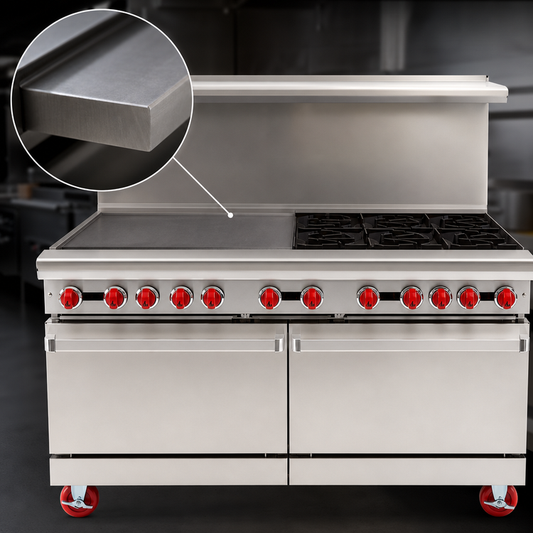 Product image #4 for American Range 60-Inch Gas Restaurant Range with 36-Inch Left Griddle, 4 Open Burners, and Dual Storage Bases