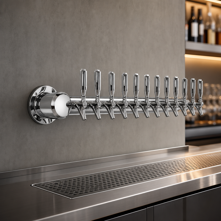 Product image #4 for Metropolis Wall-Mount 12-Faucet Glycol-Cooled Polished Stainless Steel Draft Beer Tower