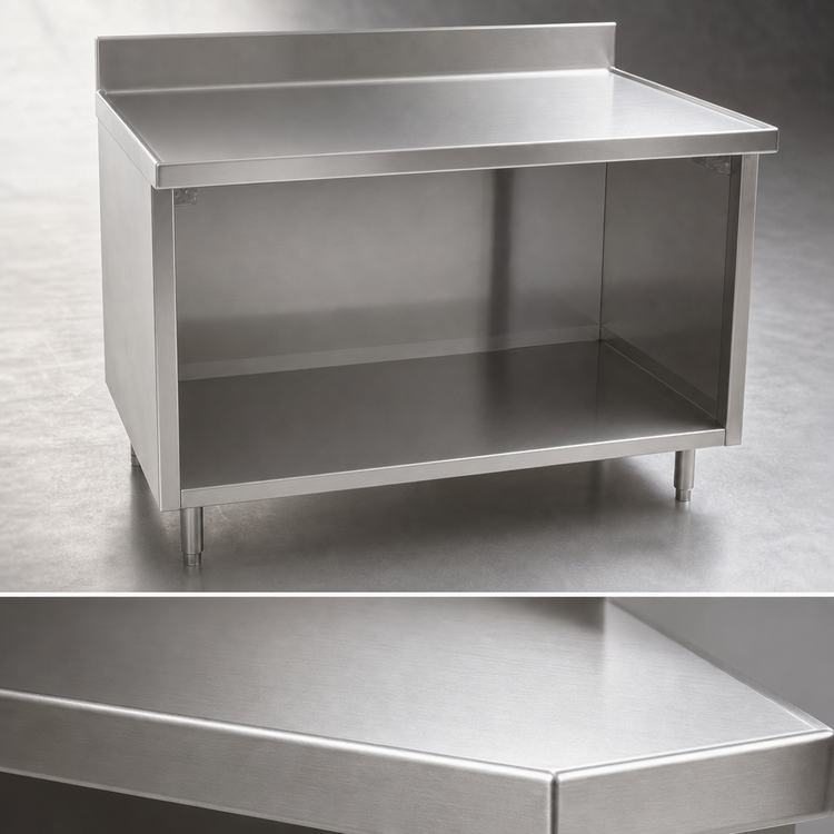 Product image #4 for Spec-Master Marine Series Stainless Steel Work Table with Cabinet Base, Open Front, 36W x 30D, 4-1/2-Inch Backsplash
