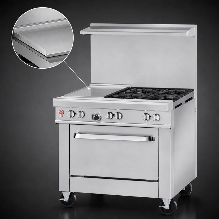 Product image #4 for Southbend Ultimate 36-Inch Commercial Gas Restaurant Range with 4 Star/Sauté Burners, 12-Inch Left Griddle, Cabinet Base, and 22-1/2-Inch Flue Riser
