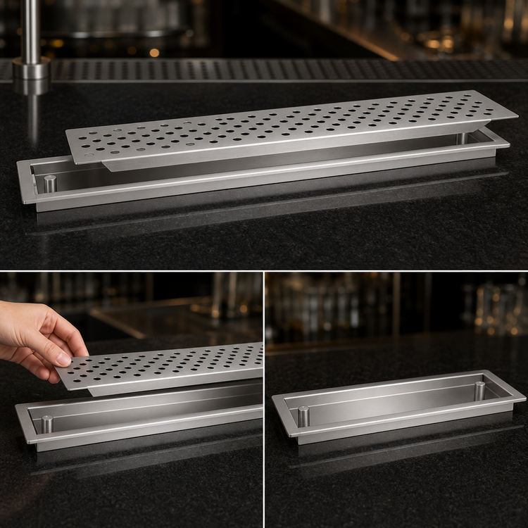 Product image #4 for Glastender 24-Inch Drop-In Stainless Steel Drink Rail with Removable Perforated Inserts