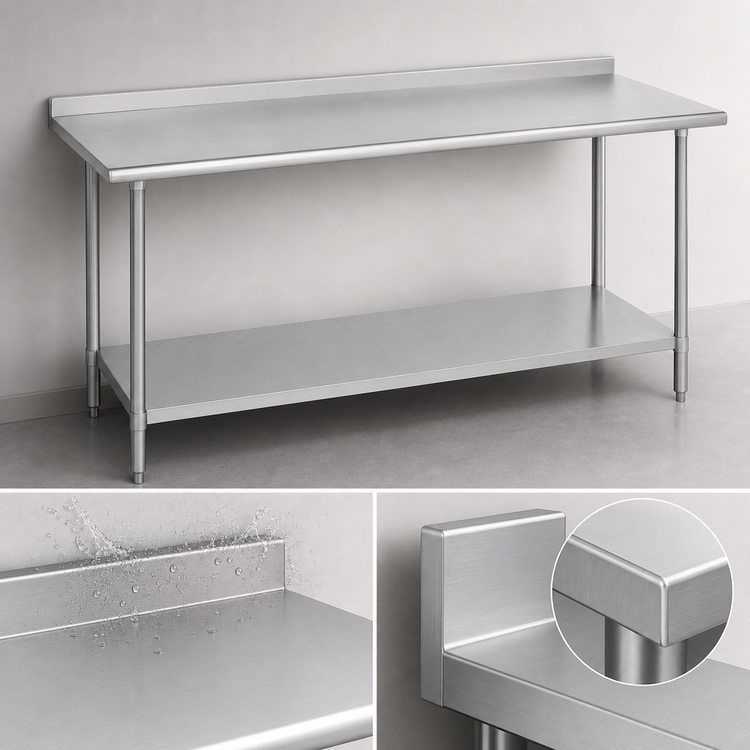 Product image #4 for Duke Manufacturing Deluxe 108-Inch x 30-Inch Stainless Steel Work Table with 1-1/8-Inch Straight Riser and Galvanized Undershelf