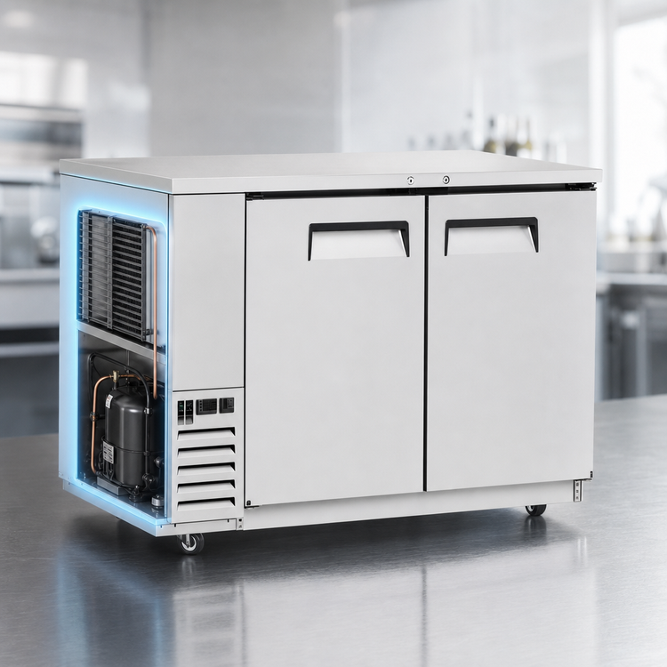 Product image #5 for Atosa 57-4/5-Inch Two-Section Back Bar Cooler with Solid Locking Doors, 17.3 Cu. Ft., Stainless Steel, Side-Mount Refrigeration