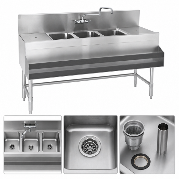 Product image #4 for Eagle Spec-Bar B4-3-L-19 Three-Compartment Underbar Sink — 48 Inches W x 19 Inches D x 37 Inches H (Left Drainboard)