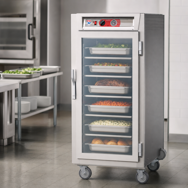 Product image #4 for Metro C5 6 Series 3/4 Height Mobile Heated Holding Cabinet with Clear Tempered Glass Doors and Lip-Load Slides