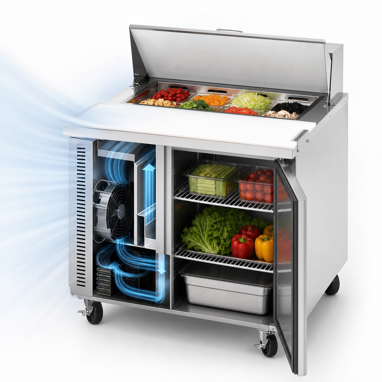 Product image #4 for Everest Refrigeration EPR1-24 Side-Mounted Refrigerated Sandwich Prep Table, 35-5/8" W x 24" D, 6 Cu. Ft., 1 Door
