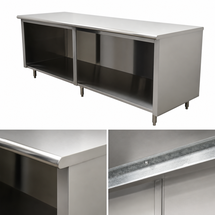 Product image #4 for Advance Tabco Special Value Series Economy Open Base Work Table, 96" W x 30" D, 16 Gauge 304 Stainless Steel Flat Top